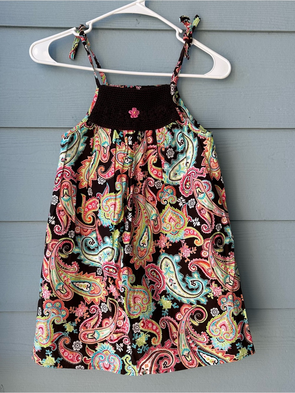 Lily of the Valley Little Girls Paisley Dress with Crochet Detail